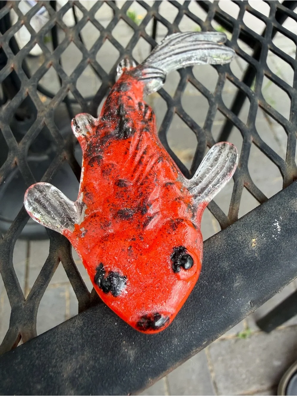 Artisan Fused Glass “Crimson Ember” Koi Garden Art Pond & Garden Sculpture